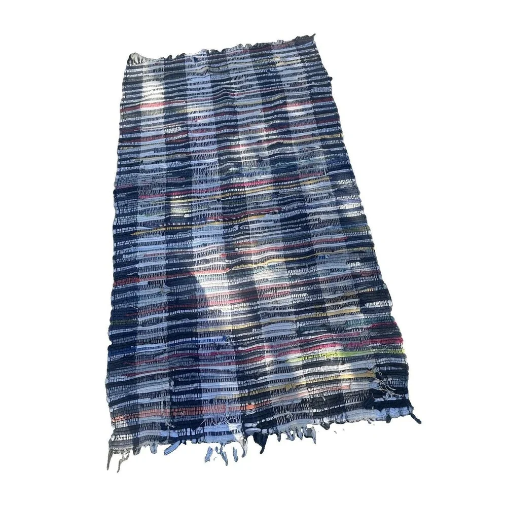 Handwoven Chindi Rag Rug 3’ x 6’ Multicolor Striped Recycled Fabric Runner